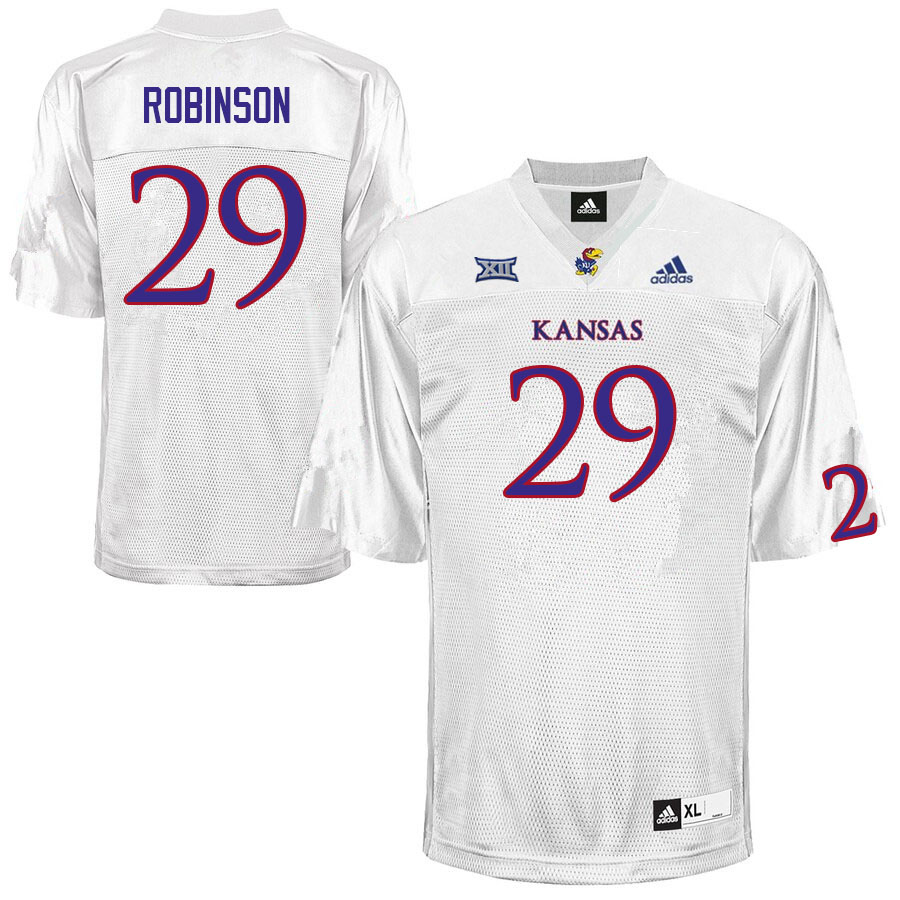 Men #29 Jaden Robinson Kansas Jayhawks College Football Jerseys Sale-White - Click Image to Close